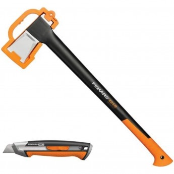 Набор FISKARS: топор Х25, строительный нож CarbonMax Набор FISKARS: топор Х25, строительный нож CarbonMax